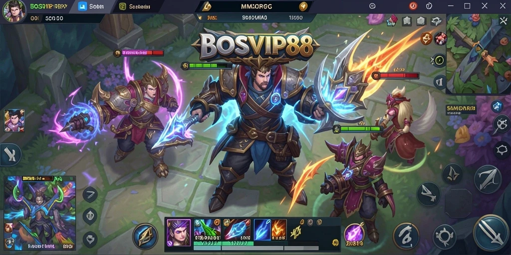 Screenshot gameplay BOSVIP88 yang menunjukkan pertempuran epik MMORPG.