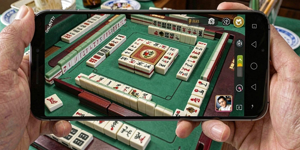 Tangkapan layar gameplay GALAXY77 menampilkan suasana Mahjong yang mendalam.