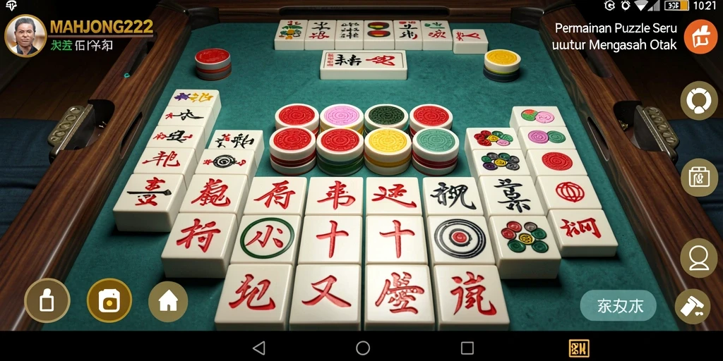 Screenshot utama MAHJONG222 menampilkan gameplay seru dengan ubin yang berwarna-warni.