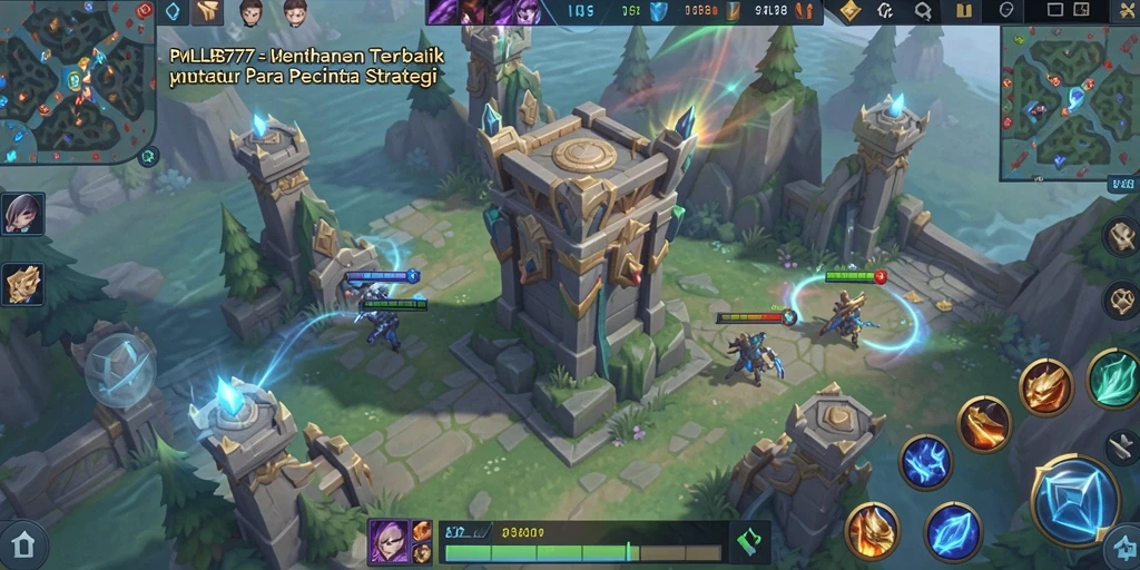 Tampilan gameplay seru di MLBB777 dengan strategi pertahanan menara.