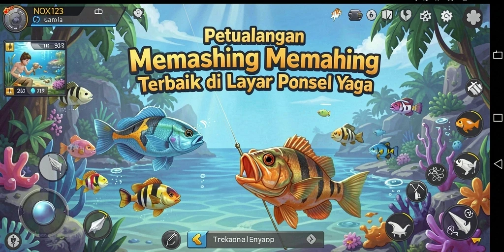 Gameplay NOX123 menampilkan keseruan memancing di berbagai lokasi menarik.