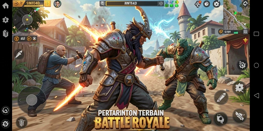 Tampilan gameplay SINTE4D dengan aksi pertarungan Battle Royale yang seru.
