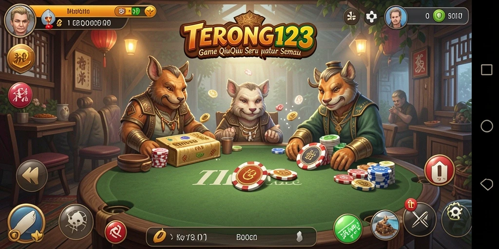 Screenshot gameplay QiuQiu menampilkan kartu dan suasana permainan yang seru.