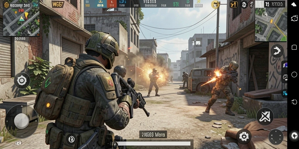 Screenshot gameplay WG87 yang menunjukkan aksi tembak-menembak yang intens.