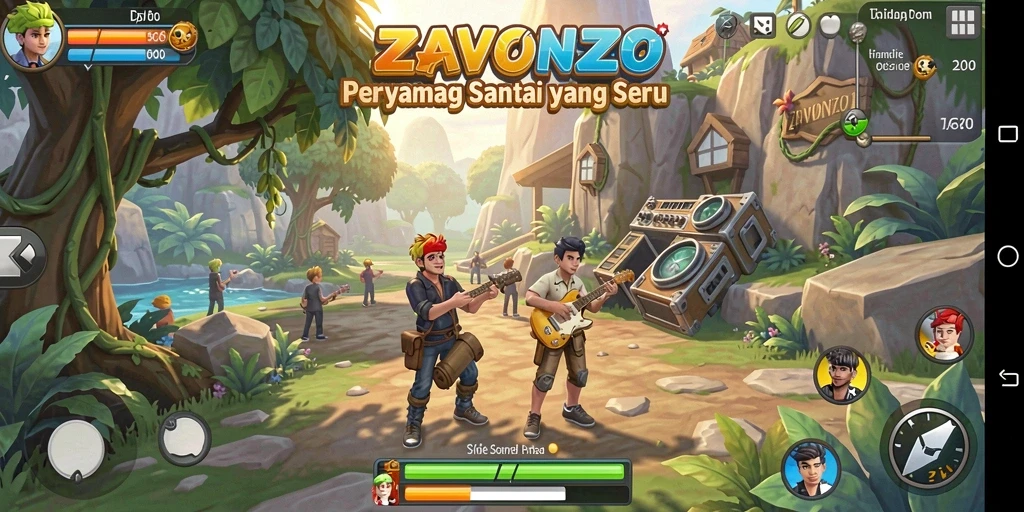 Tangkapan layar ZAVONZO menampilkan gameplay yang ceria dan menyenangkan.